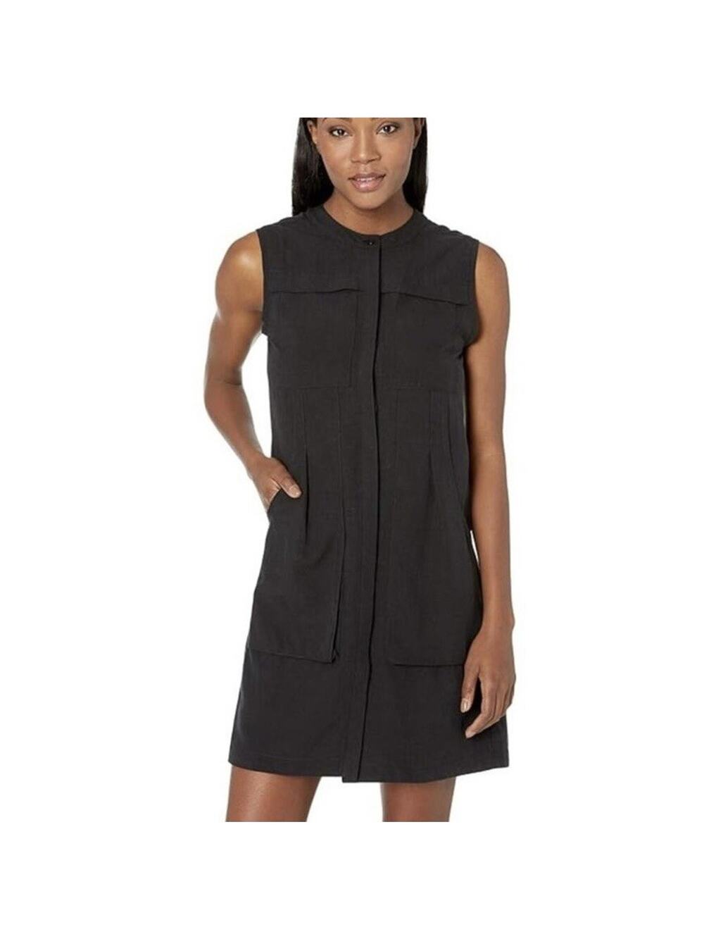 Nau Flaxible Linen Blend Sleeveless Shift Dress Black Size Large